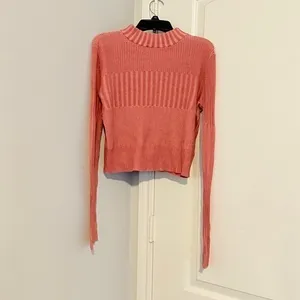 ASOTV American Eagle Ribbed Mock Neck Pullover Pink Salmon Sweater Sz Medium thumbnail 5