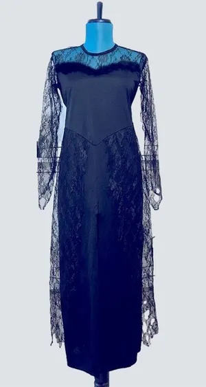 Vintage 90s Maxi Dress Black Lace whimsigoth dark fairy Ren fair Vamp Witchy M thumbnail 1
