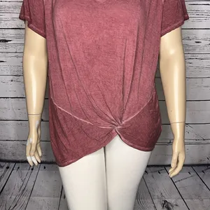 Maurices 24/7 NWT Size 2 Washed Purple Crochet Lace Knot Hemline Knit Top Shirt thumbnail 3