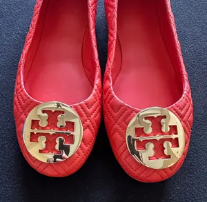 Like New! Tory Burch Minnie Quilted Travel Ballet | Size 7 | Bright Samba/Gold thumbnail 1