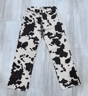 Abercrombie & Fitch The Baggy Low Rise Cow Print Jeans Black White 26 Short thumbnail 1