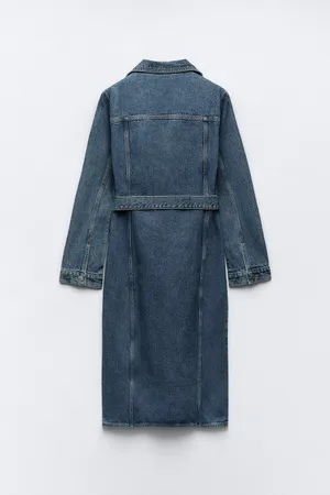 denim jean dress midi button up long sleeve waist tie thumbnail 7