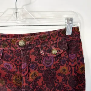 Free People Size 2 Corduroy Flare‎ Pants Burgundy Damask Floral Boho Gothic 1824 thumbnail 4