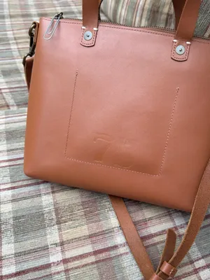 Embossed Crossbody Tote in Tan Leather thumbnail 2