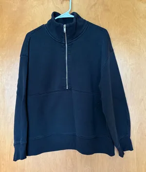 Everlane ReTrack Quarter-Zip Sweatshirt Women‎ XL Black Fleece Pullover thumbnail 1