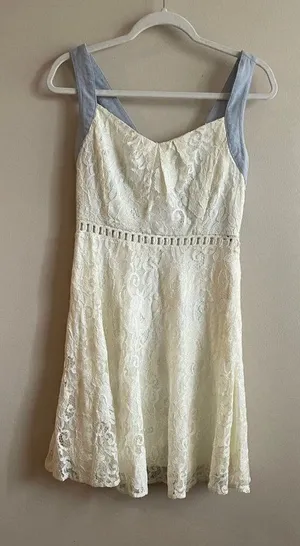 Altar’d State Cream Blue Lace Dress Sz‎ Small thumbnail 1