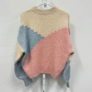 Mango MNG Colorblock Chunky Knit Sweater Large Pink Blue Crew Neck‎ Pullover thumbnail 2