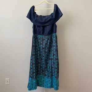 Saish Cotton Boho Beachy Relaxed Lagenlook Off Shoulder Maxi Dress Free Blue thumbnail 6