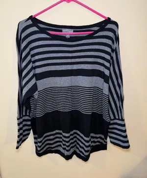 Market & Spruce Black and Gray Striped Scoop Neck Sweater thumbnail 1