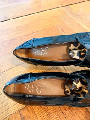 Franco Sarto Coen Black Patent Leather Leopard Print Loafers Workwear Business 8 thumbnail 4