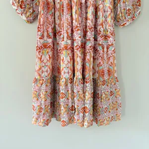 Anthropologie Lounge Dress Florence Floral Lace XS Boho Tiered Puff Sleeve thumbnail 9