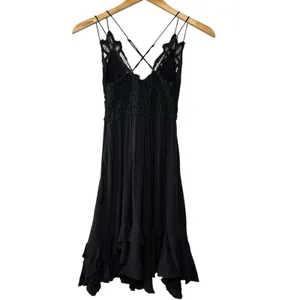 Free People One Adella Slip‎ Dress Black Lace Mini XS Boho Festival Ruffle Hem thumbnail 5