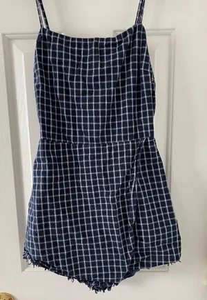 quiet storm navy blue plaid romper  thumbnail 1