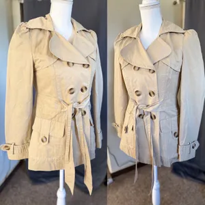 Zara TRF Autumn Trench Coat S Tan Belted Puff Sleeve Y2K Parisian Utility thumbnail 7