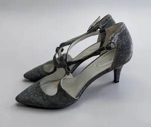 BANDOLINO Black Silver Metallic Kitten Dress Heels Size 10 thumbnail 1