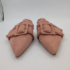 Schutz Mileni Pink Leather Fringed Buckle Pointed Toe Mules Flat Shoe Women 8.5B thumbnail 3