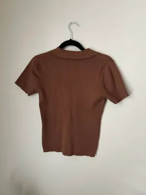 Brown Ribbed Collared Top Size M thumbnail 8