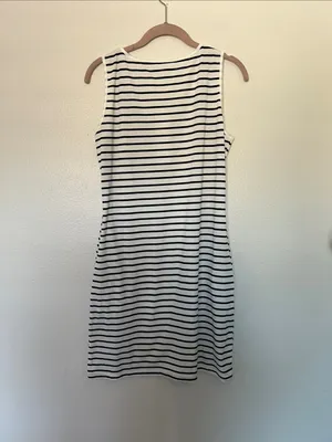 NWOT Striped Sleeveless Henley Dress - Black & White sz L thumbnail 3
