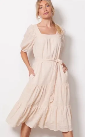 Evereve Soft Puff Sleeve Tiered Midi Dress - Light Cream thumbnail 1