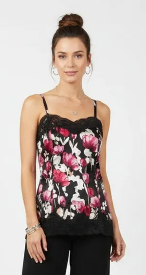 White House | Black Market Silk Blend Floral Print Lace Trim Sleeveless Camisole Tank Top XXS thumbnail 1