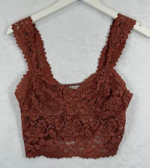 Intimately Free People Adella‎ Lace Bralette Rust Orange Boho Crop Top Womens M thumbnail 1