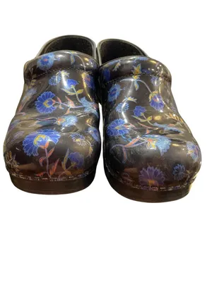 Dansko wms black blue floral leather nursing mules clogs sz 38/7.5-8 SKU 10-213 thumbnail 12