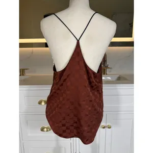 Victoria's Secret Camisole Womens Medium Rust Brown Checkerboard Jacquard Satin thumbnail 3