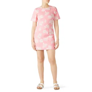 Cinq à Sept Pink White Tropical Leaves Cotton Blend Phoenix Madison Dress sz 14 thumbnail 10