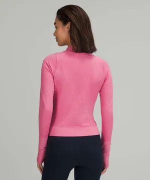 Lululemon Rest Less Cropped Half-Zip Grid Warp Pink Blossom / Sugar Pink thumbnail 2