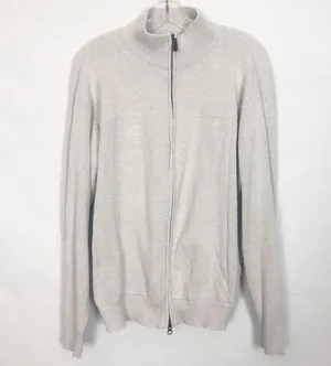 Norm Thompson Full Zip Cotton Ribbed Cream Sweater Size Medium thumbnail 1