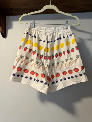 YLLW The Label Market Linen Shorts S Fruit Vegetable Print thumbnail 2