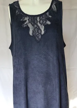 Altar'd State Blue Faux Suede Lace Mini Dress Scallop Hem Boho‎ Festival Largeye thumbnail 1