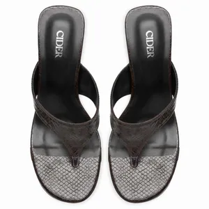 Cider brown leather wedge chunky thong sandals  thumbnail 2