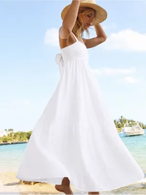 NWT Southern Tide Leighton‎ Linen Tie Back White Maxi Dress thumbnail 1