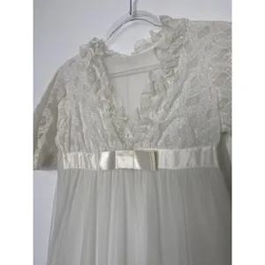 American Vintage 1970s Ivory Lace Chiffon Bridal Robe Gown Unbranded Small P thumbnail 9