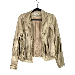 NEW! Western Fringe Soft Faux Suede Open Style Lined Jacket Coat M Light Tan thumbnail 11