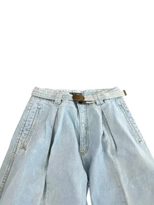 Lizwear Light Wash Pleated Belted Wide Leg Jeans Barrel Trouser Size 10 Women's thumbnail 2