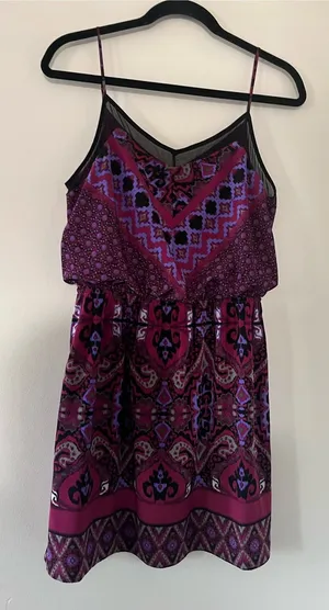 Express Pink Purple Scarf Print Mini Dress Small Resort Vacation Artsy Beach thumbnail 1