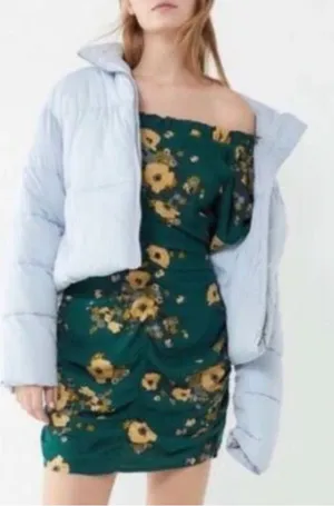 Urban Outfitters Dress Size 2 Green Floral Puff Sleeve Off Shoulder Mini Cottage thumbnail 1