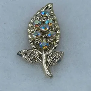 Vintage MCM leaf AB crystals large brooch. Gold thumbnail 3
