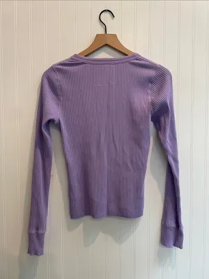 AERIE Fireside Long Sleeve Crew Neck Ribbed Tee in Lavender Purple Fog Size S thumbnail 4