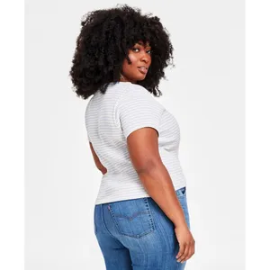 NWT Levi's Striped Britt Cotton Snap-Front Top A50550006 2X Sade Stripe Blue thumbnail 2