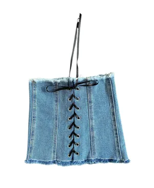 Reworked Denim Strapless Lace Up Corset Top 🔥 thumbnail 2