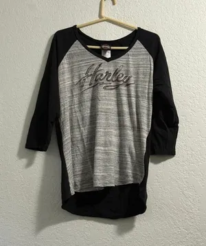 Harley Davidson Gray Black Long Sleeve V-Neck Tshirt Women's 2x shirt thumbnail 1