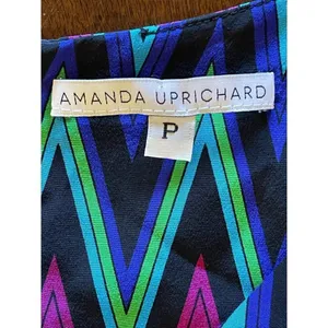 Amanda Uprichard Blue Chevron Print Silk‎ Sleeveless Fit And Flare Mini Dress XS thumbnail 7