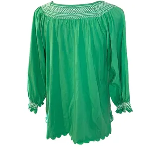 RXB Embroidered Cotton Shirt Flowy Boho Green Medium M 3/4 Quarter Sleeve NWT thumbnail 2