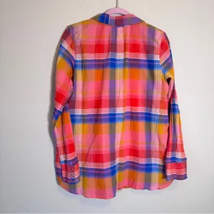 Soft Surroundings Pink Blue Plaid Button Down Shirt Womens L Casual Fall Flannel thumbnail 4