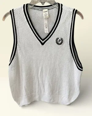Pink Victoria's Secret White Sweater Vest Size Large NEW Loose Knit Preppy thumbnail 1