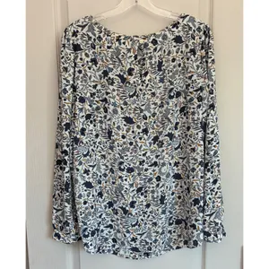 LOFT‎ Womens Blue White Floral Botanical Long Sleeve Blouse Keyhole Back Large thumbnail 3