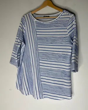 Habitat Clothes to Live In Blue White Striped Crinkle Top 3/4 Sleeve Size Medium thumbnail 1